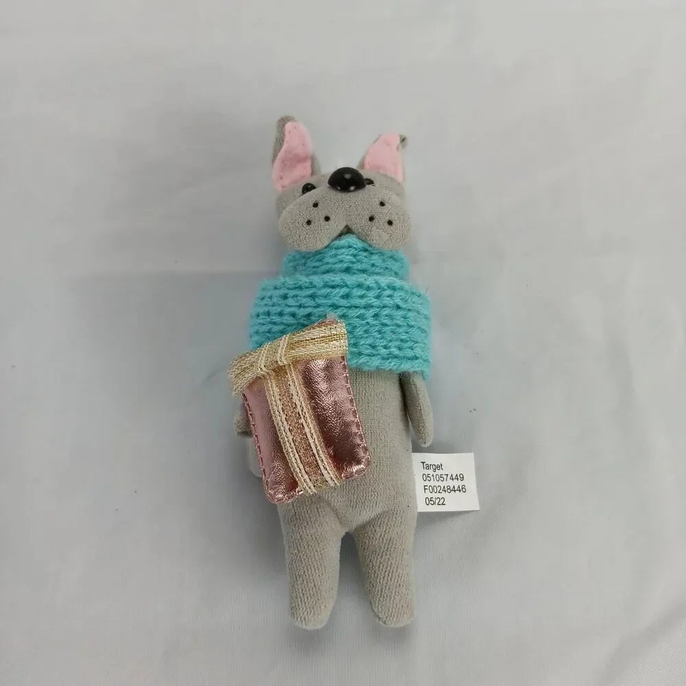 Wondershop Fabric Gray Bulldog Mint Scarf Christmas Ornament Target 2022 New